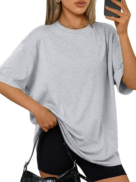 Trendy Queen Womens Oversized Summer T-Shirts Plus Size Short Sleeves Workout Tops | Amazon (US)