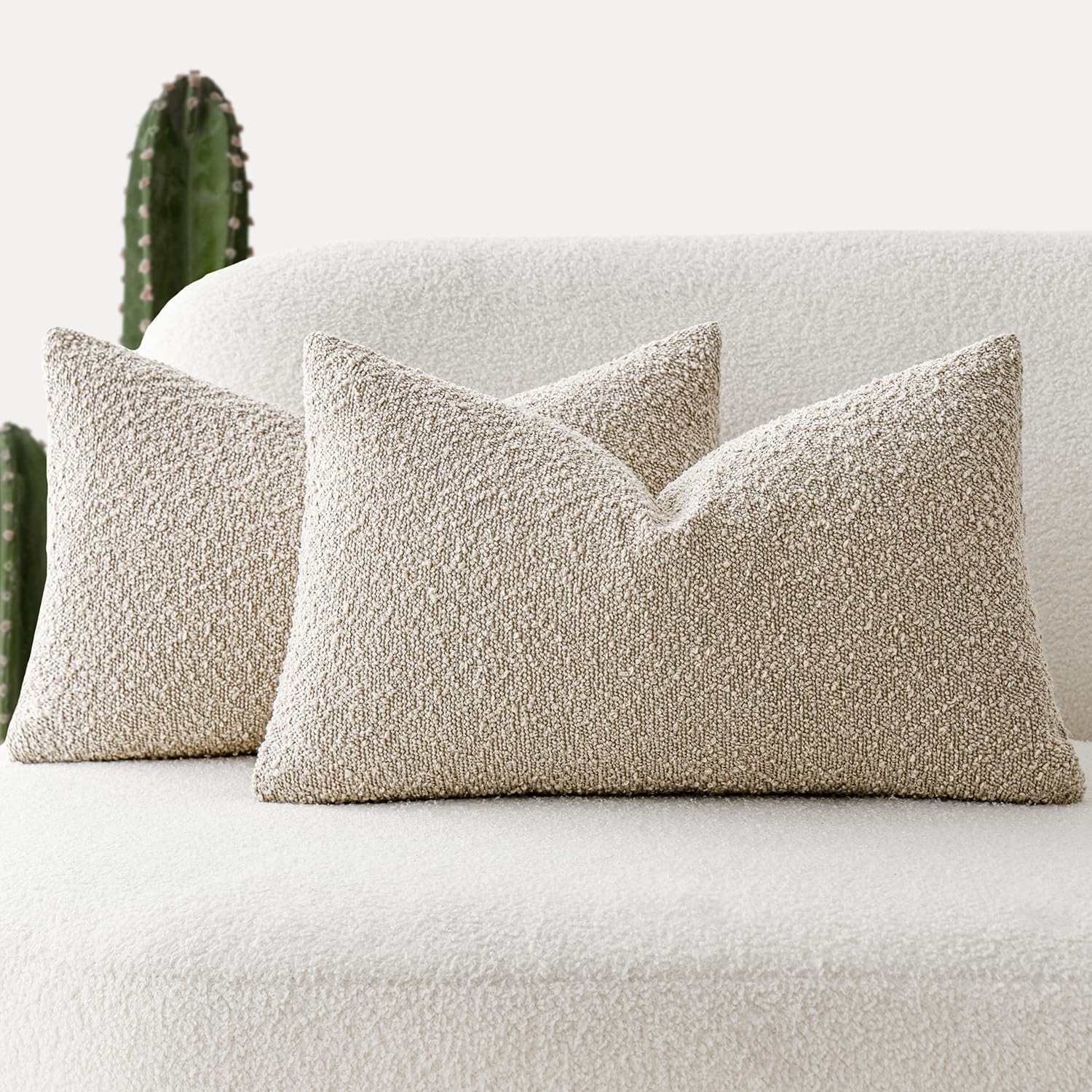 Foindtower Pack of 2 Textured Boucle Throw Pillow Covers Accent Solid Lumbar Pillow Cases Cozy So... | Amazon (US)