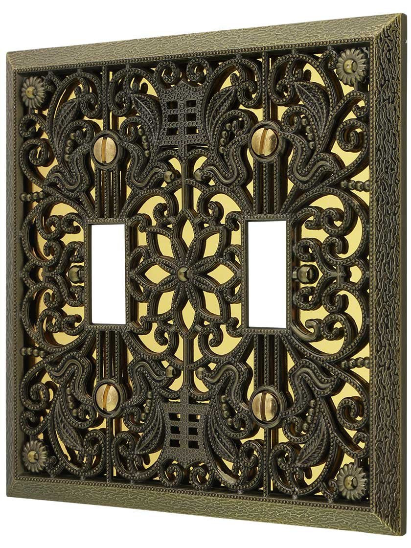 Amerelle 65TTAB Filigree Wallplate, 2 Toggle, Antique Brass | Amazon (US)