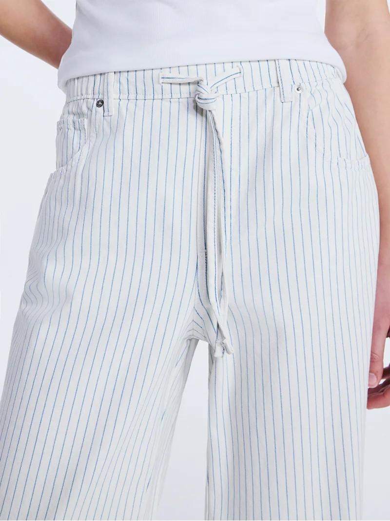 Free Assembly Women's and Women's Plus Striped Wide Leg Relaxed Jeans with Elastic Waist, Sizes X... | Walmart (US)