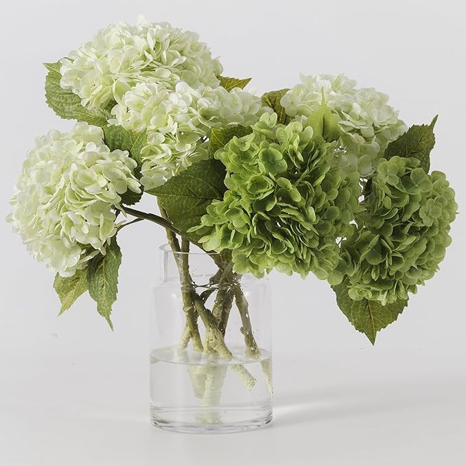 6 Pcs Green Hydrangea Flowers Bouquets Silk Hydrangea Flowers with Stems Faux Hydrangea Stems for... | Amazon (US)