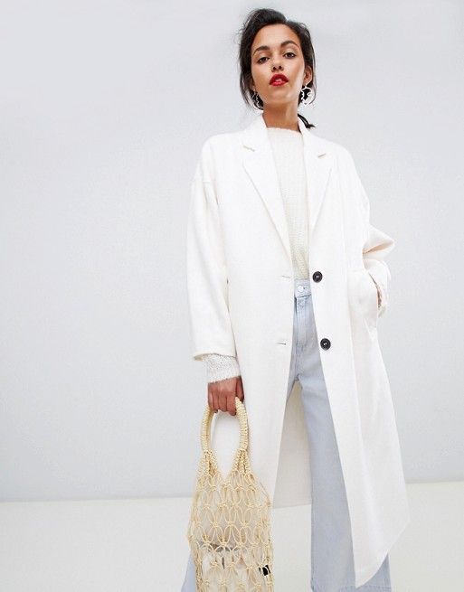 Mango handmade pocket front coat in white | ASOS US