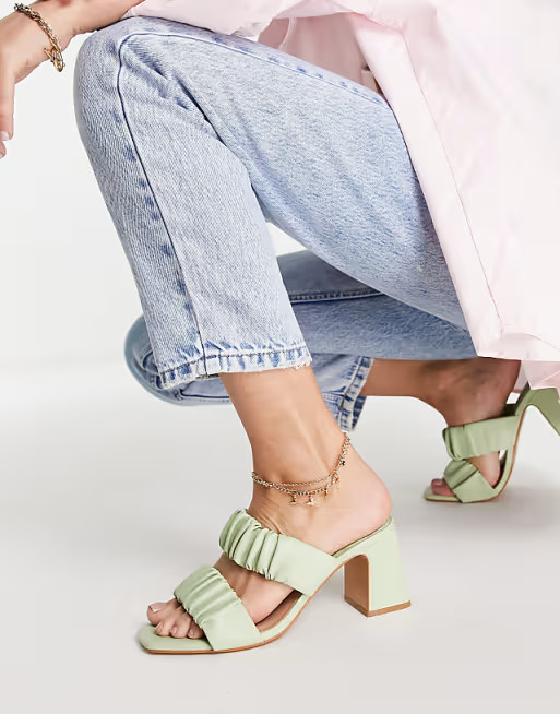 Stradivarius ruched strap heeled mule in green | ASOS (Global)