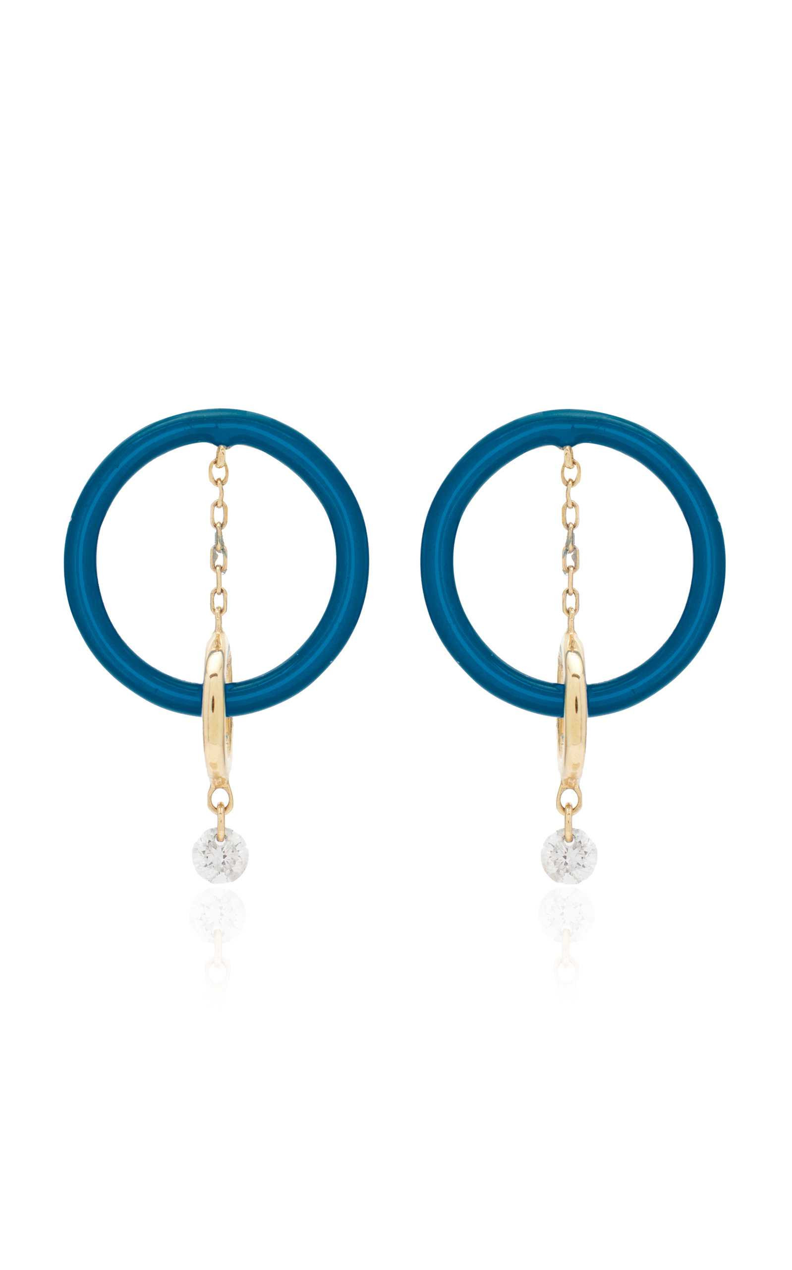 The Orbit 18K Yellow Gold Blue Enamel Earrings | Moda Operandi (Global)