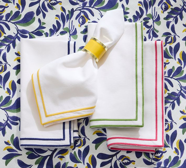 Gretchen Bordered Cotton/Linen Napkins - Set of 4 | Pottery Barn (US)