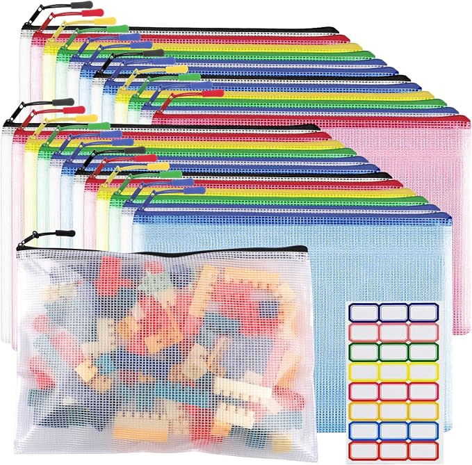 24pcs Mesh Zipper Pouch Bags A4 Zipper Bags for Classroom Organization, Waterproof Document Zippe... | Amazon (US)
