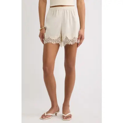 Open Edit Lace Trim Satin Shorts in Black at Nordstrom, Size Xx-Small | Nordstrom