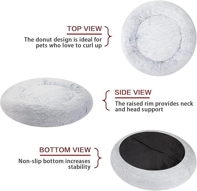 Calming Donut Dog Bed, 36 Inches Round Fluffy Dog Beds for Large Dogs, Anti-Anxiety Plush Dog Bed... | Amazon (US)
