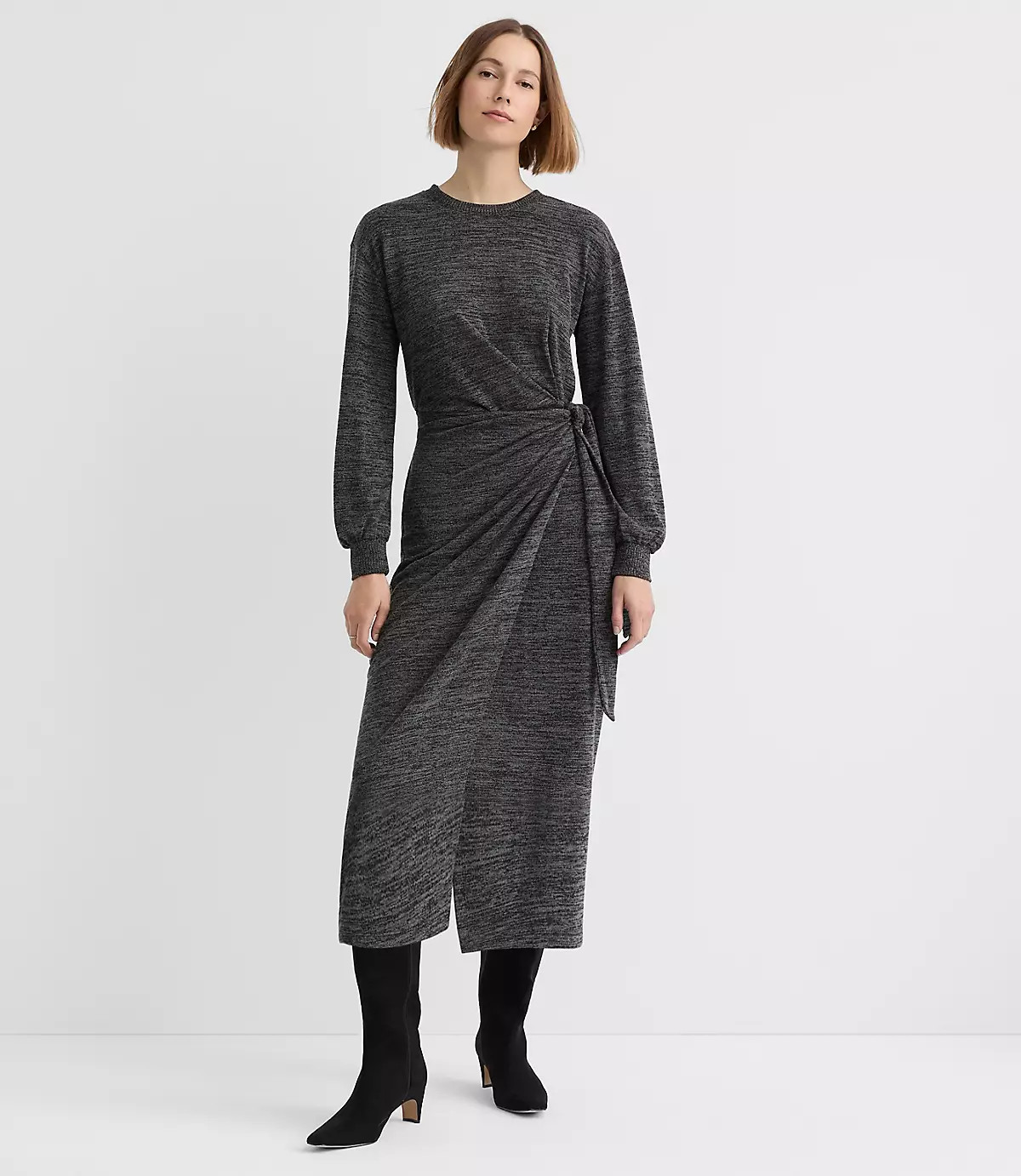 Sweater Knit Side Pleated Midi Wrap Dress | LOFT
