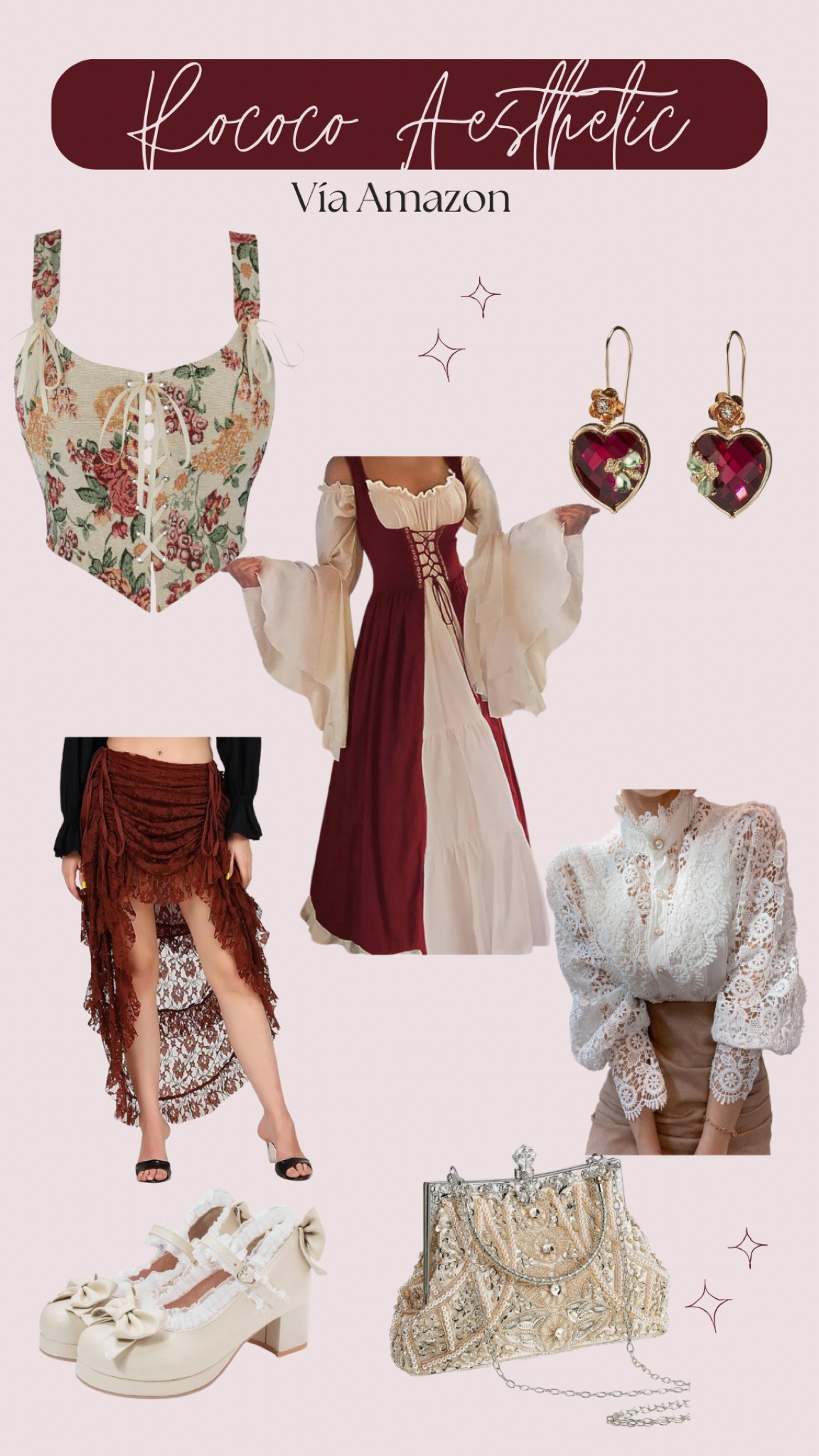 Rococo Aesthetic 🥀
Renaissance, midevil, corset, ruffle skirt, puffy lace top, heart earrings, timeless, bow doll heels, embroidered purse, fairy dress, elegant, clean girl, trending, fashion, amazon 

#LTKstyletip #LTKsalealert #LTKSeasonal