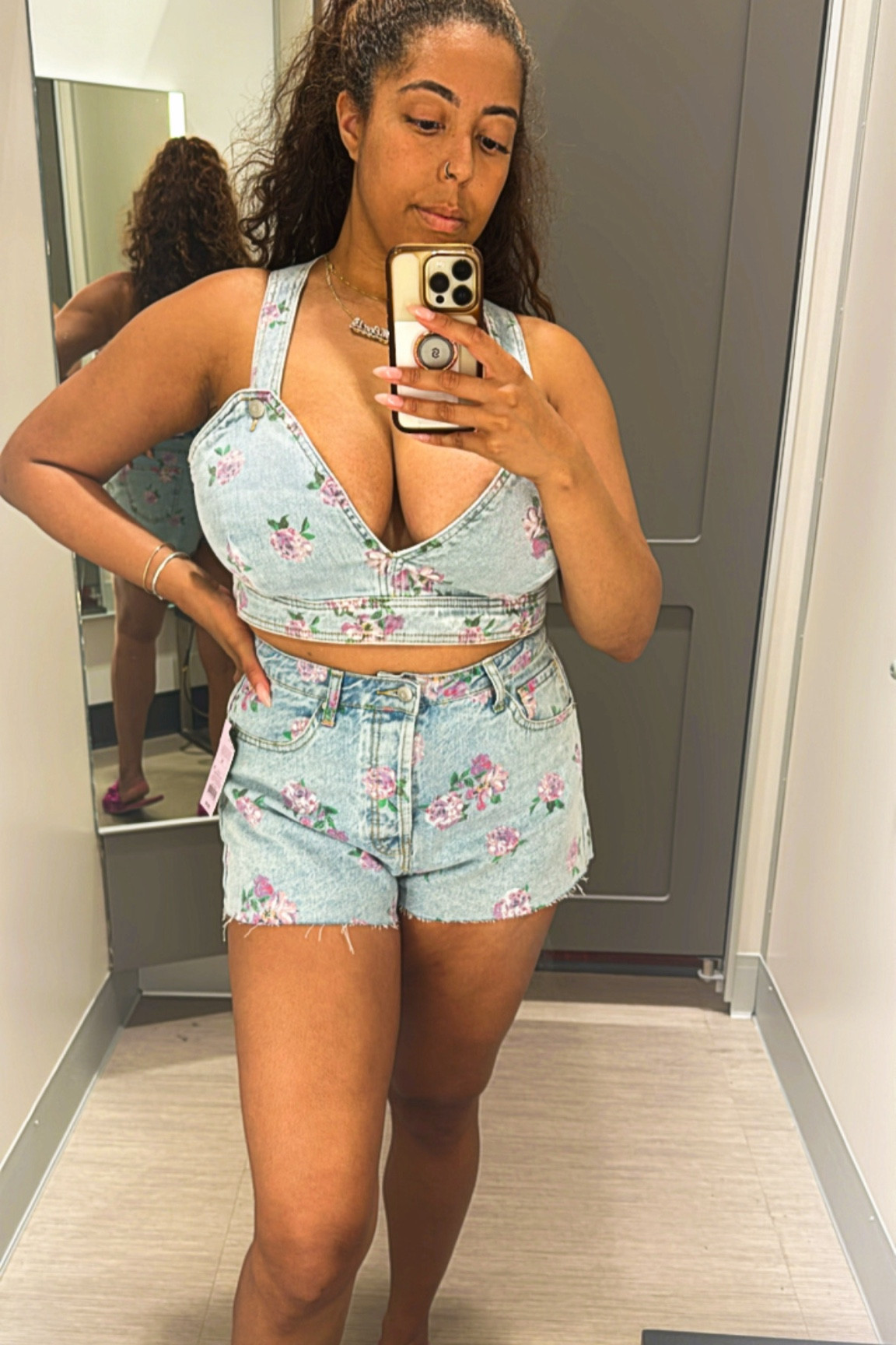 Target finds. Denim vest cropped and high waisted shorts in floral print. I tried on an XL top and size 12 bottom. 


#LTKMidsize #LTKFindsUnder50