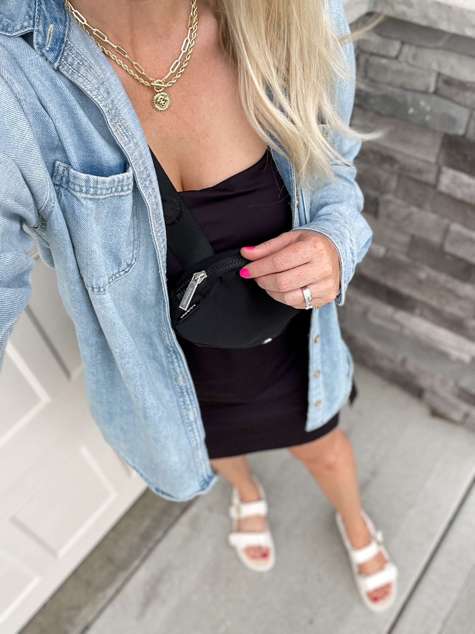 Old navy tennis dress, chambray button down, white sandals, dad sandals, Lululemon belt bag 

M in the active dress!

#LTKsalealert #LTKFind #LTKunder50