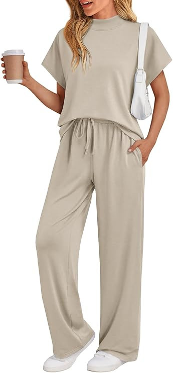 AUTOMET Women's 2 Piece Matching Lounge Sets 2026 Summer Mock Neck Sweatsuits Short Sleeve Lounge... | Amazon (US)