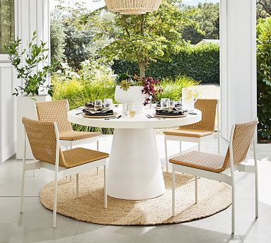 Pomona Dining Table + Hampton All-Weather Wicker & Metal Dining Chair Dining Set | Pottery Barn (US)