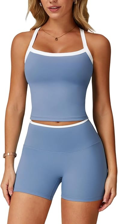 Two Piece Workout Sets For Women Tank Top Matching High Waist Booty Lifting Shorts Gym Yoga Activ... | Amazon (US)