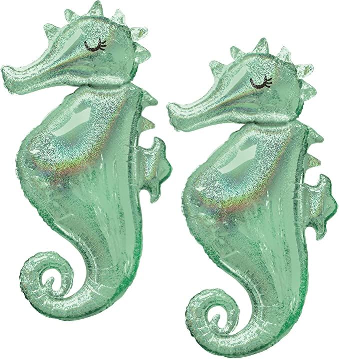 Set of 2 Holographic Sparkle Seahorse Jumbo 38" Foil Balloons by Anagram | Amazon (US)