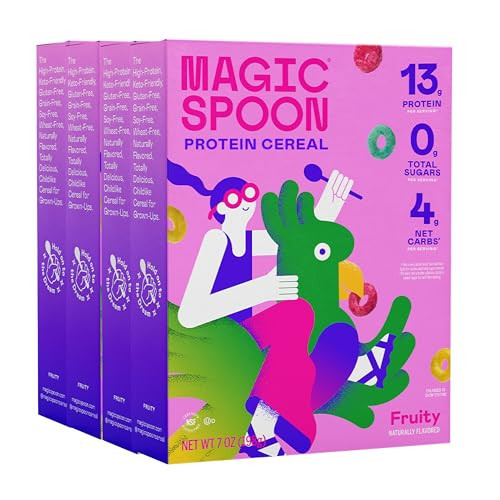 Magic Spoon Cereal - Fruity 4-Pack of Cereal and Spoon - Keto & Low Carb Lifestyles, Gluten & Grain Free, High Protein, 0g Sugar | Amazon (US)