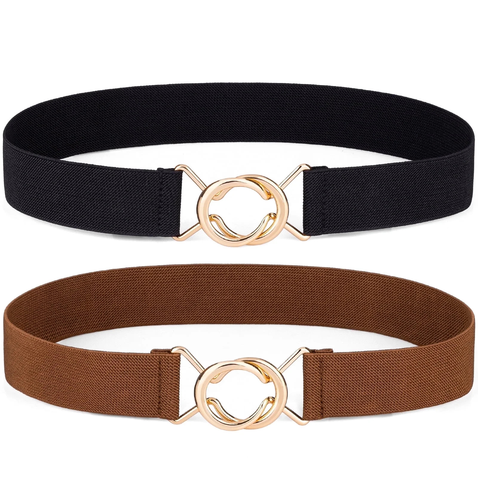 Timarkment 2pcs Women Elastic Skinny Belt for Dresses Stretch Belt Golden Buckle Coffee Black Bel... | Walmart (US)