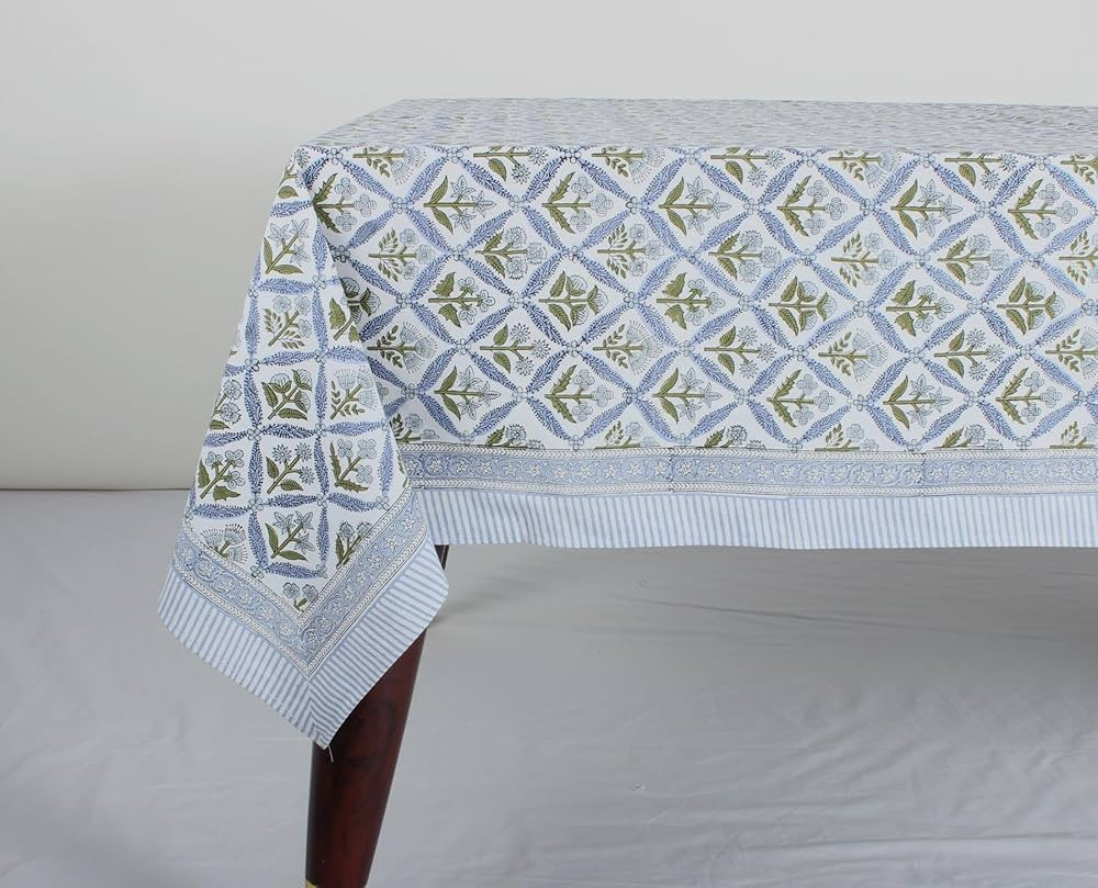 Ridhi Steel Blue 60x60 Inches Square 100% Cotton Hand Block Print Tablecloth Washable Halloween T... | Amazon (US)