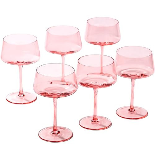 comfit Pink Coupe Glasses Set of 6-13 oz Large Capacity Martini Glassware - Versatile Tall Cocktail Glasses- Hand-Blown Colored Champagne Coupe Glass-Art Deco Cocktail Glasses Set-Wedding Gifts | Amazon (US)