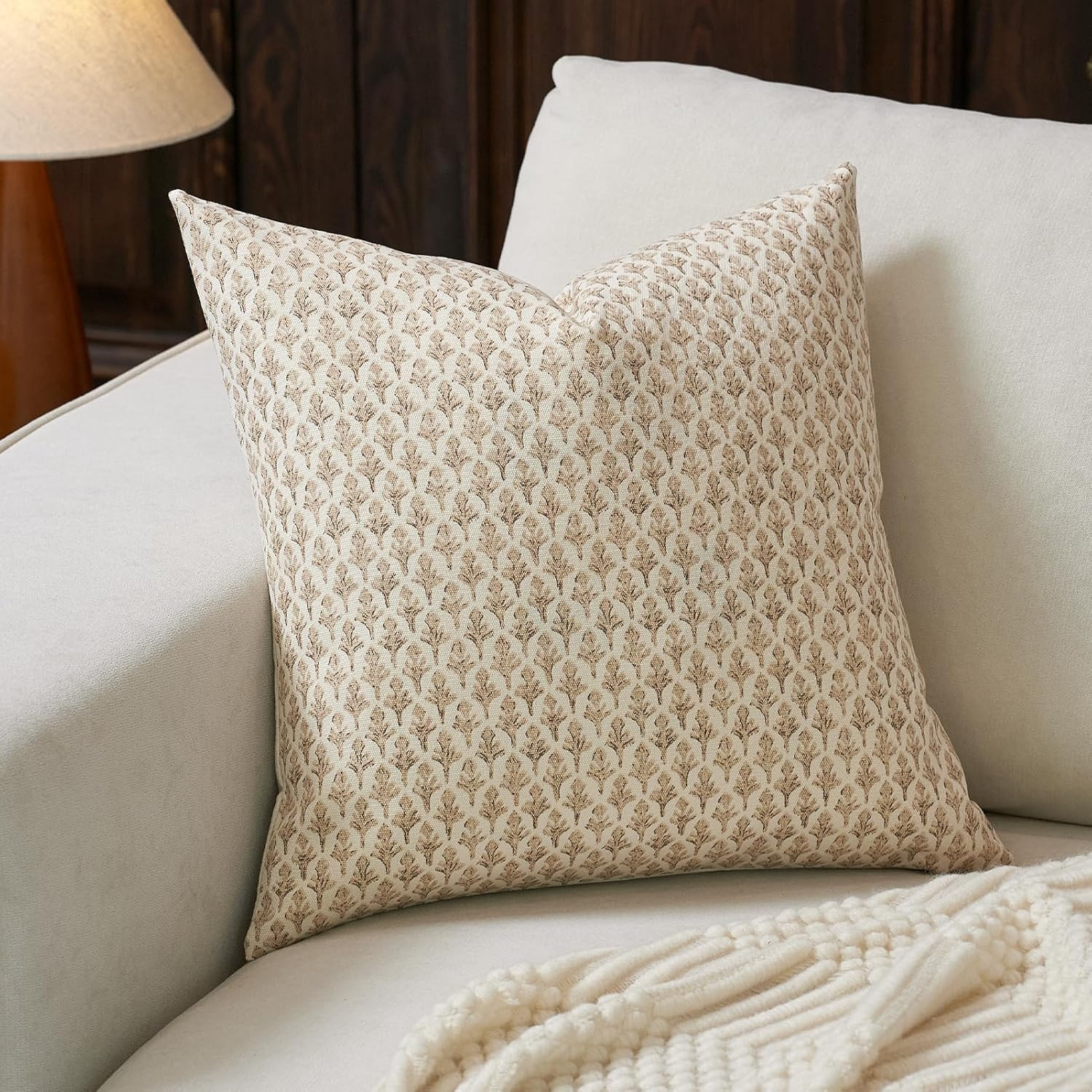 Floral Pillow Covers 24x24 Pillow Cover Block Print Couch Pillows for Living Room Decorative Neut... | Amazon (US)