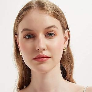 Hoop Earrings Small Chunky Huggie Earrings Dainty Wide Earrings Set For Women Girls,2 Sizes | Amazon (US)