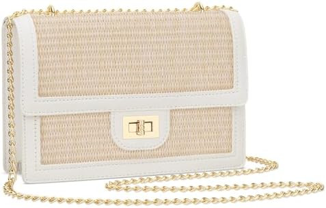 KKXIU Women Straw Crossbody Bag Summer Shoulder Bag Beach Handbag Vegan Leather Purse | Amazon (US)