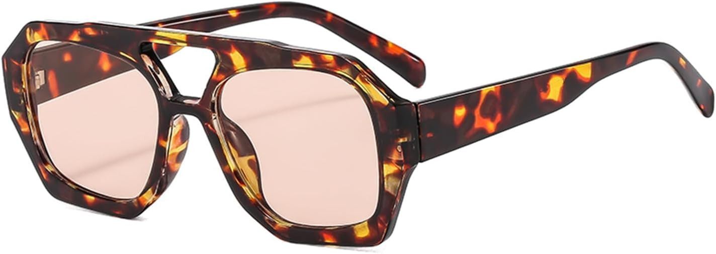 2025 Trendy Designer Square Aviator Sunglasses For Women Vintage 70s Thick Double Bridge Sun Glas... | Amazon (US)