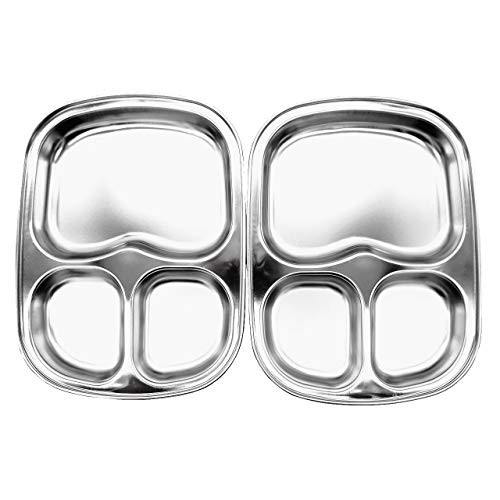 Korean Stainless Steel Divided Plates, Kids Toddlers Babies Tray, BPA Free, Diet Food Control, Camping Dishes, Compact Serving Platter, Dinner Snack, 3 Compartment Plate Silver, Set of 2 | Amazon (US)