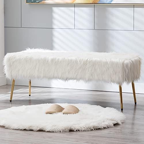 Duhome Faux Fur Plush Ottoman Bench, Modern Fluffy Upholstered Bench for Entryway Dining Room Liv... | Amazon (US)