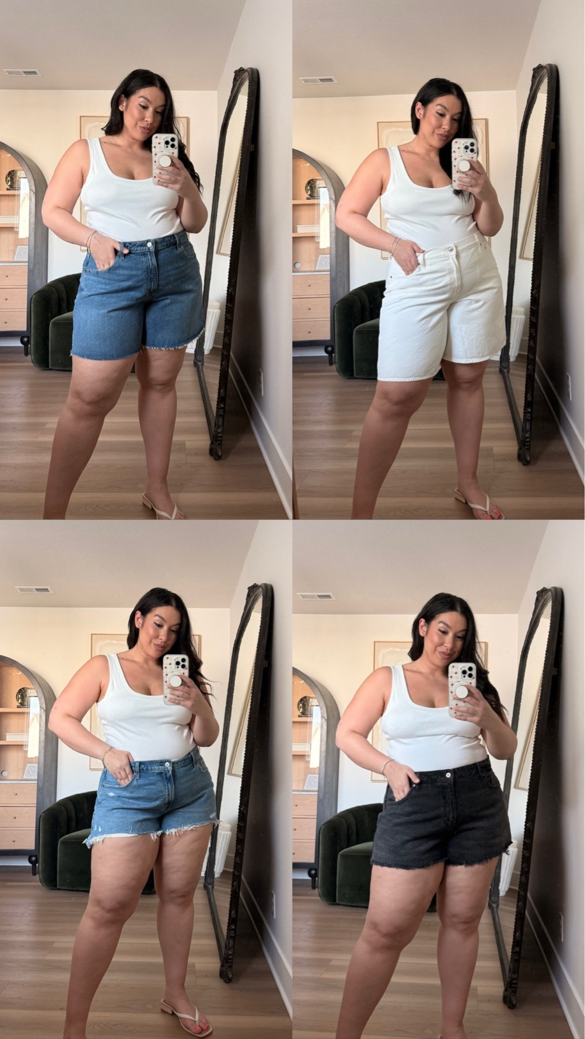 Abercrombie shorts round up! On sale now!
Top left: dad shorts 
Top right: jorts
Bottom left: mom shorts 
Bottom right: 90s cutoff 
All are curve love collection!