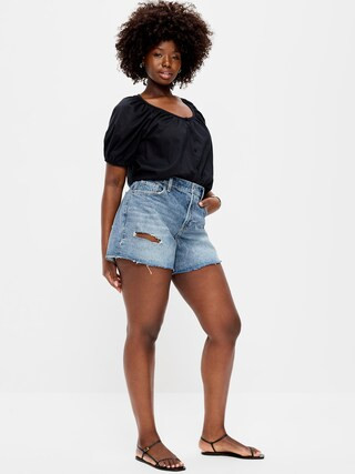 Curvy High-Waisted Baggy Jean Cut-Off Shorts -- 5-inch inseam | Old Navy (US)