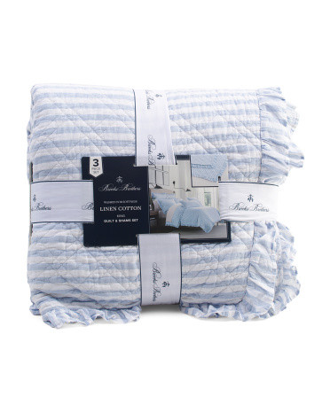 Linen Blend Striped Ruffle Quilt Set | Bed & Bath | Marshalls | Marshalls