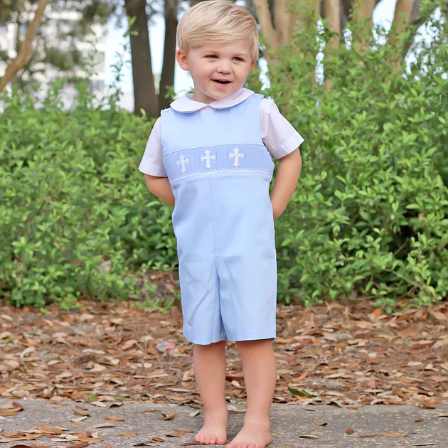 Cross Smocked Light Blue Pique Jon Jon | Classic Whimsy