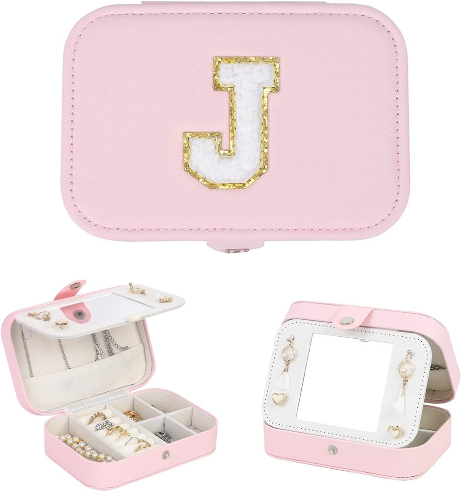 FUNARTY Travel Jewelry Box Organizer, Pink Jewelry Case Initial Jewelry Boxes Jewelry Organizer T... | Amazon (US)