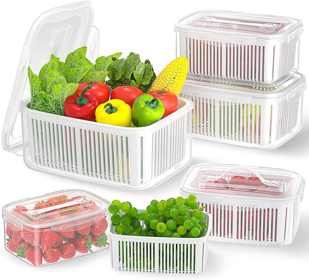 Fruit Storage Containers for Fridge - 10-Piece Kitchen Organizers Leak Proof Produce Saver and Ve... | Amazon (US)