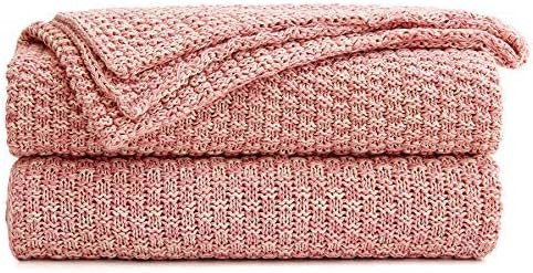 Longhui bedding Dusty Pink Knitted Throw Blanket for Couch - Soft, Cozy Machine Washable 100% Cot... | Amazon (US)