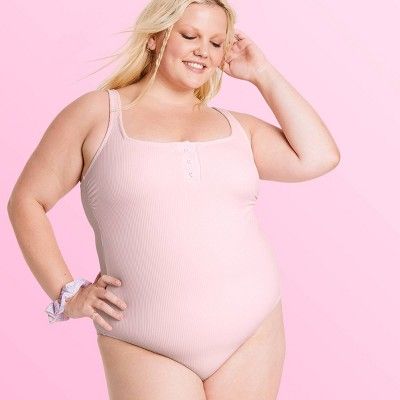 Women's Ribbed Henley One Piece Swimsuit - Stoney Clover Lane x Target  Light Pink | Target