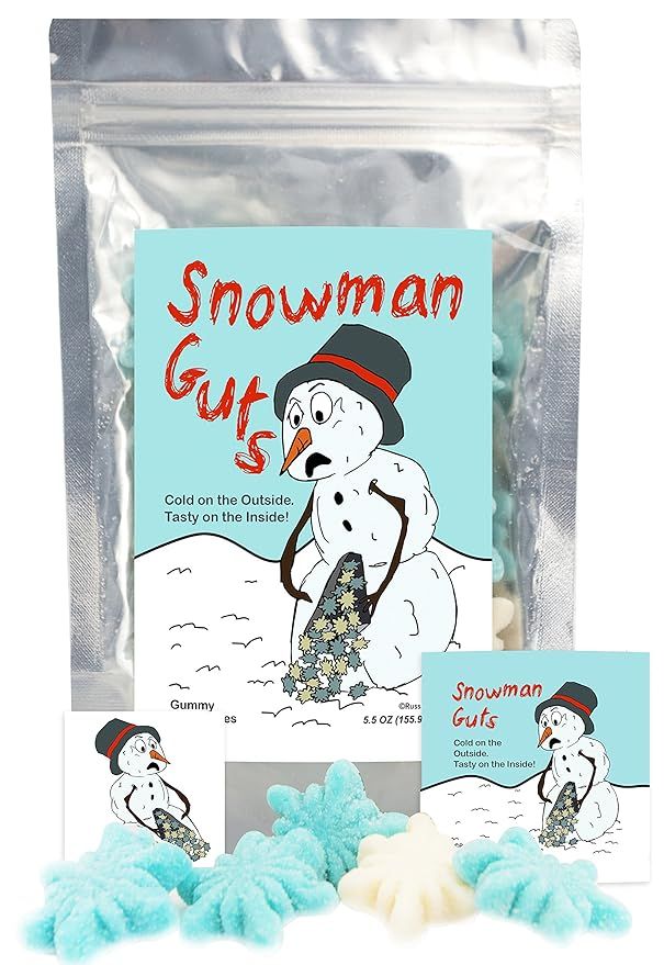 Snowman Guts Blue Raspberry & Marshmallow Flavored Gummy Snowflakes Funny Unique Christmas Tree S... | Amazon (US)