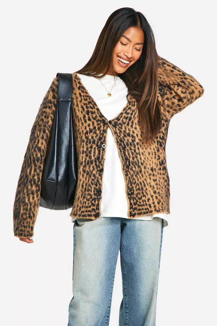Brushed Leopard Knitted Cardigan | Boohoo.com (UK & IE)
