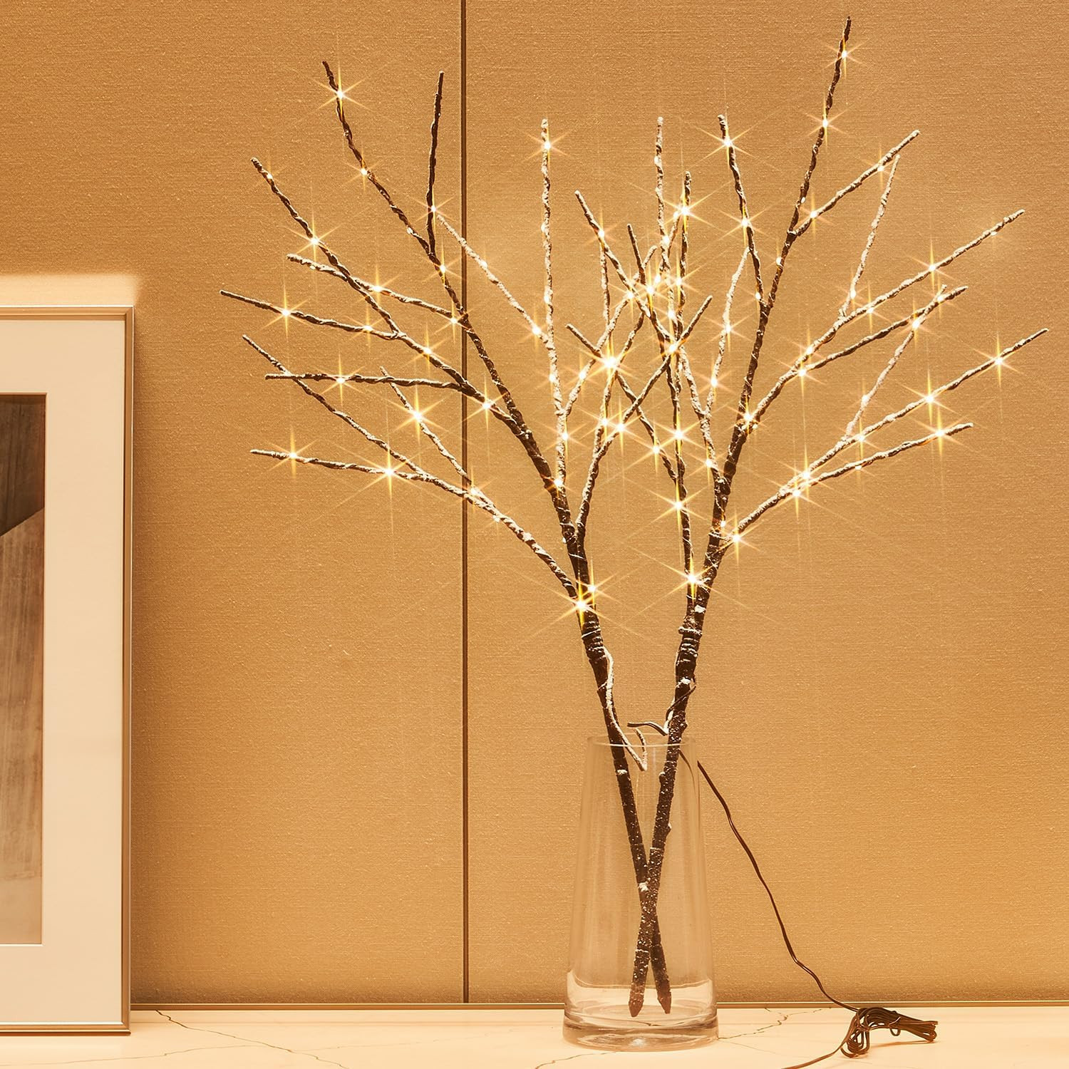 Fudios Lighted Branches Snow Dusted with Timer 100 LED 32IN, Artificial Tree Branch with Lights for Home Bedroom Fireplace Mantle Christmas Holiday Decoration | Amazon (US)
