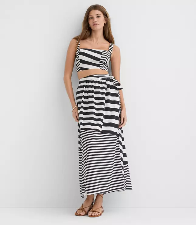 LOFT Beach Striped Linen Cotton Maxi Wrap Skirt | LOFT
