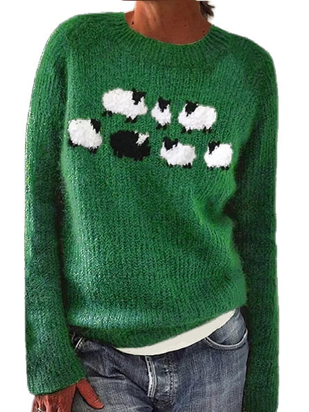 Cueply Sweaters for Women Long Sleeve Chunky Fuzzy Knit Pullover Sweater Tops Trendy Patterns | Walmart (US)