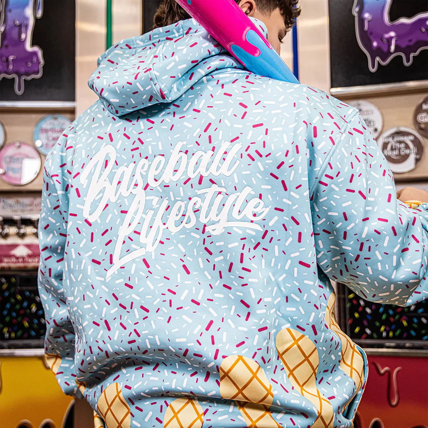 Baseball Lifestyle 101 Men's Ice Cream Hoodie, Small, Cotton Candy | DICK'S Sporting Goods