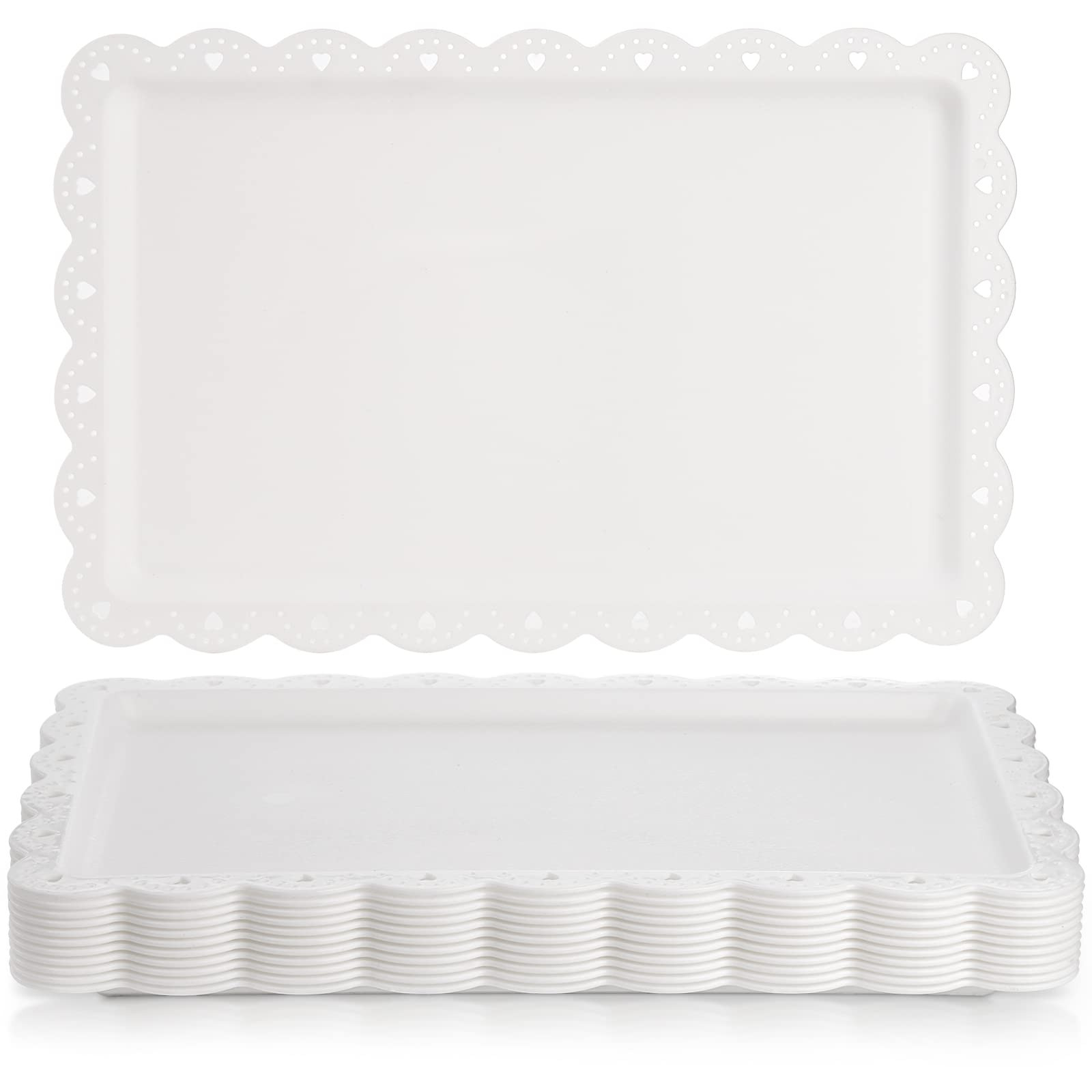 Peohud 12 Pack White Plastic Serving Tray with Lace Rim, Rectangle Food Trays, Disposable Serving... | Amazon (US)