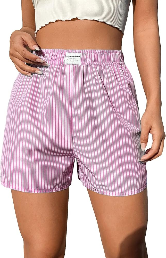 SOLY HUX Women's Striped Shorts Elastic High Waisted Straight Leg Summer Shorts | Amazon (US)