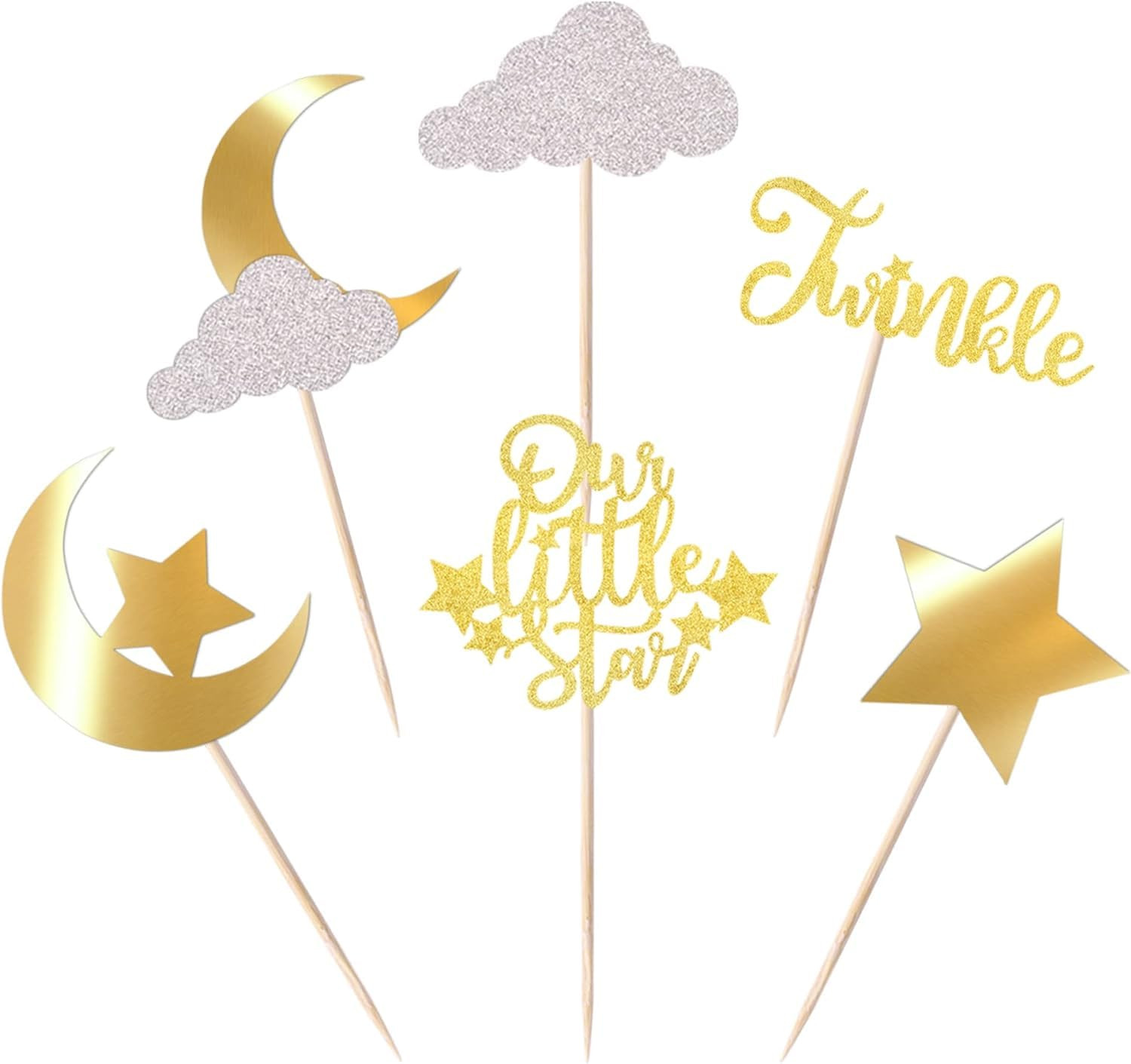 YCTHUNFISH 24 Pack Little Star Cupcake Toppers Glitter Moon Cloud Cupcake Picks Twinkle Star Baby... | Amazon (CA)