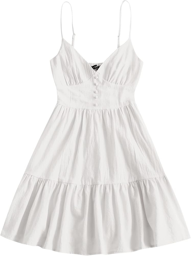 ZAFUL Women's Casual V Neck Summer Mini Dress Spaghetti Strap A-Line Short Dresses Backless Solid... | Amazon (US)