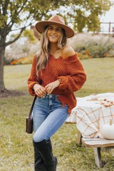 Distressed Brick V Neck Textured Knit Sweater | Magnolia Boutique