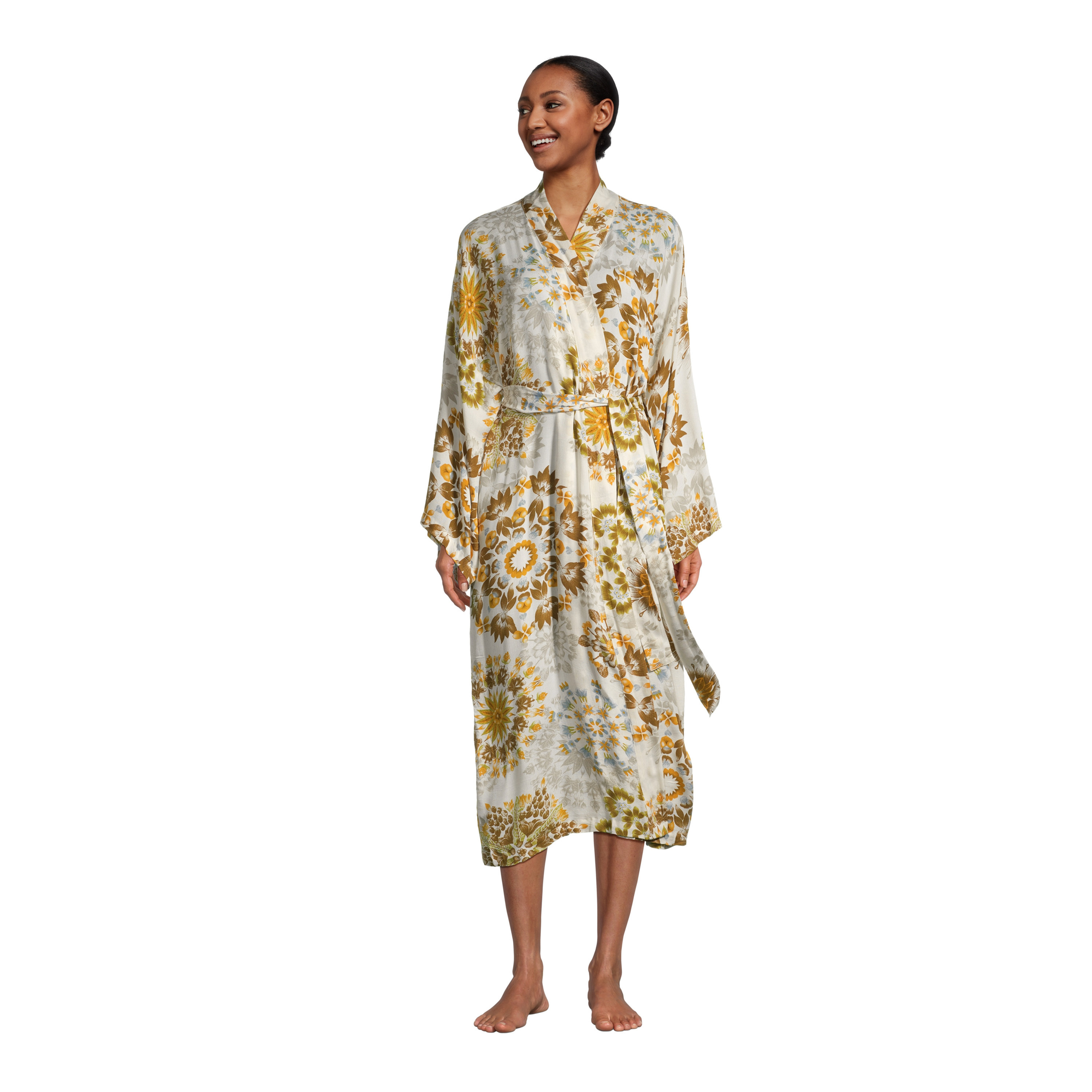 Portland Green And Brown Satin Retro Floral Robe - World Market | World Market